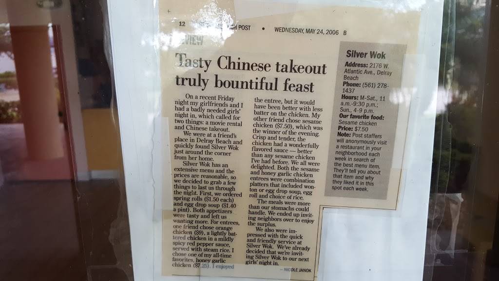 Silver Wok | restaurant | 2176 W Atlantic Ave, Delray Beach, FL 33445, USA | 5612781437 OR +1 561-278-1437