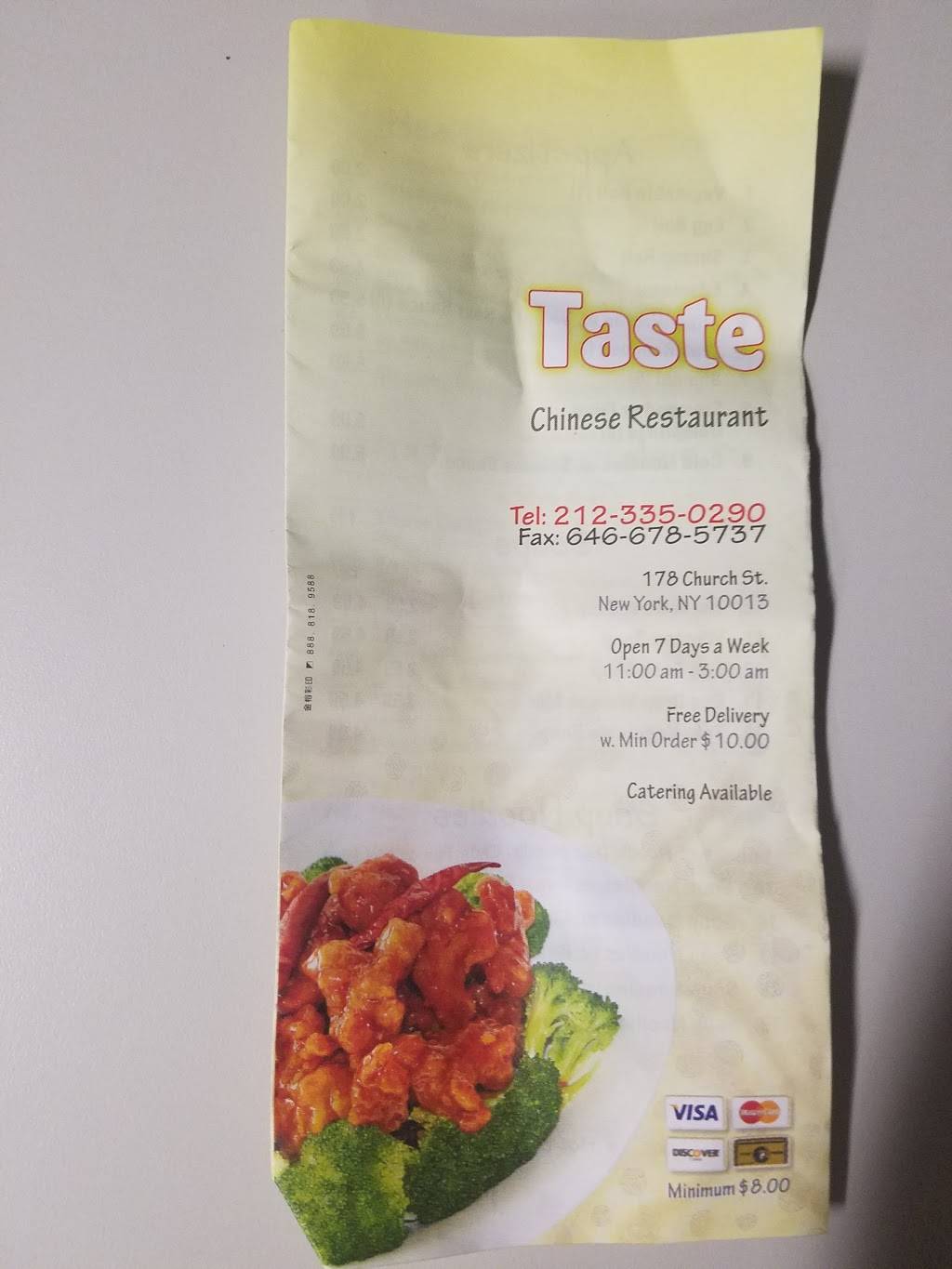 Taste Chinese | restaurant | 3819, 178 Church St, New York, NY 10013, USA | 2123350290 OR +1 212-335-0290