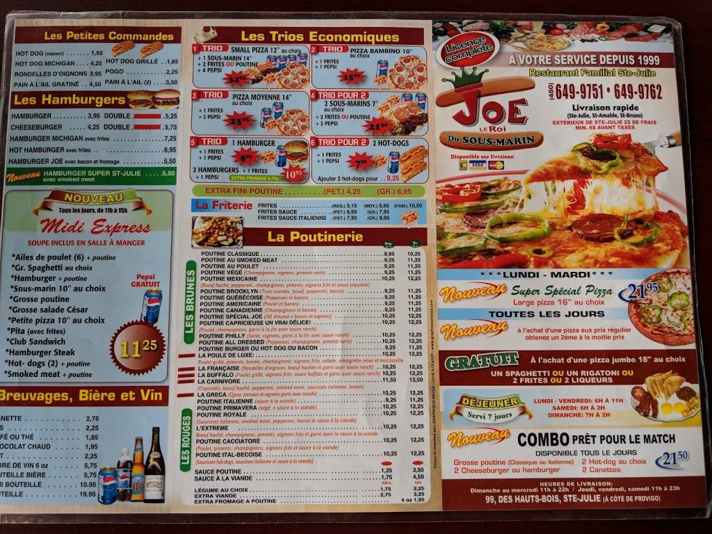 Joe le Roi du Sous-marin | restaurant | 99 Boulevard des Hauts-Bois, Sainte-Julie, QC J3E 3J9, Canada | 4506499751 OR +1 450-649-9751