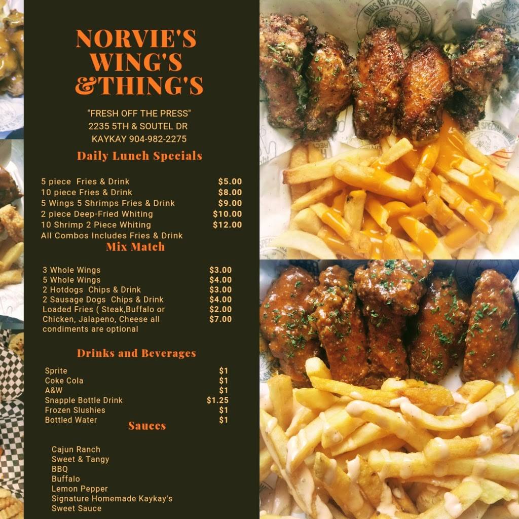 Norvies Wings &Things | restaurant | 2235 Soutel Dr, Jacksonville, FL 32208, USA | 9049822275 OR +1 904-982-2275