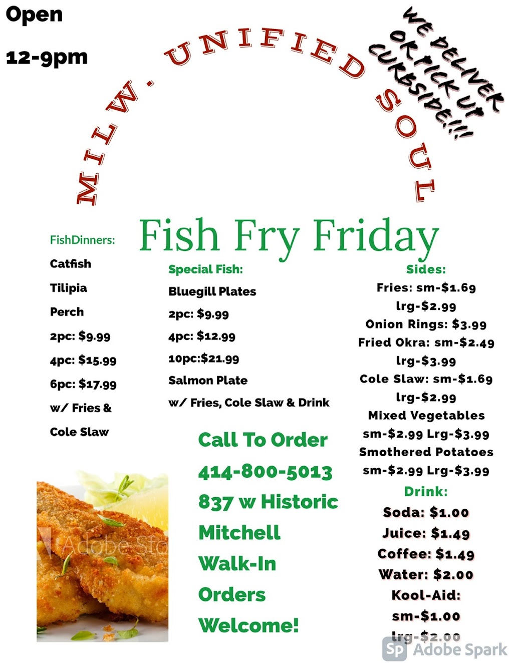 Milwaukee Unified Soul | restaurant | 837 W Historic Mitchell St, Milwaukee, WI 53204, USA | 4148005013 OR +1 414-800-5013