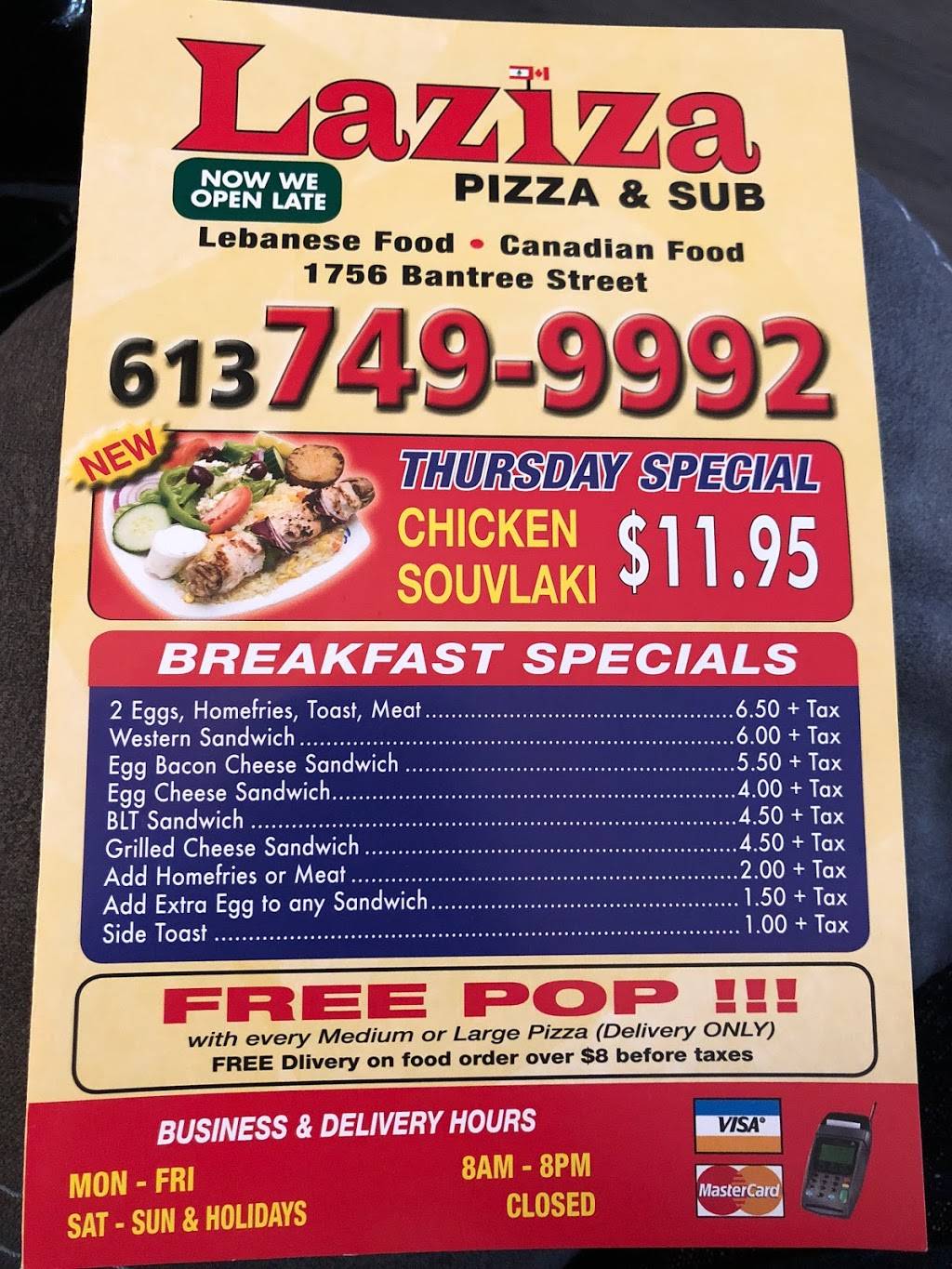 Laziza Pizza | meal delivery | 1756 Bantree St, Ottawa, ON K1B 3W4, Canada | 6137499992 OR +1 613-749-9992