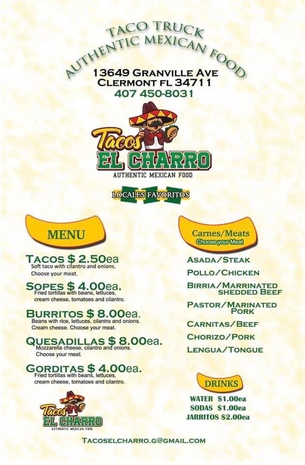 Tacos El Charro | restaurant | 13649 Granville Ave, Clermont, FL 34711, USA | 4074508031 OR +1 407-450-8031