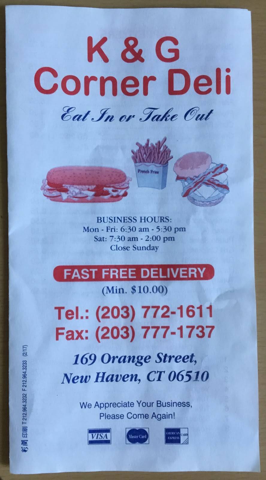 K & G Corner Deli | meal takeaway | 169 Orange St, New Haven, CT 06510, USA | 2037721611 OR +1 203-772-1611