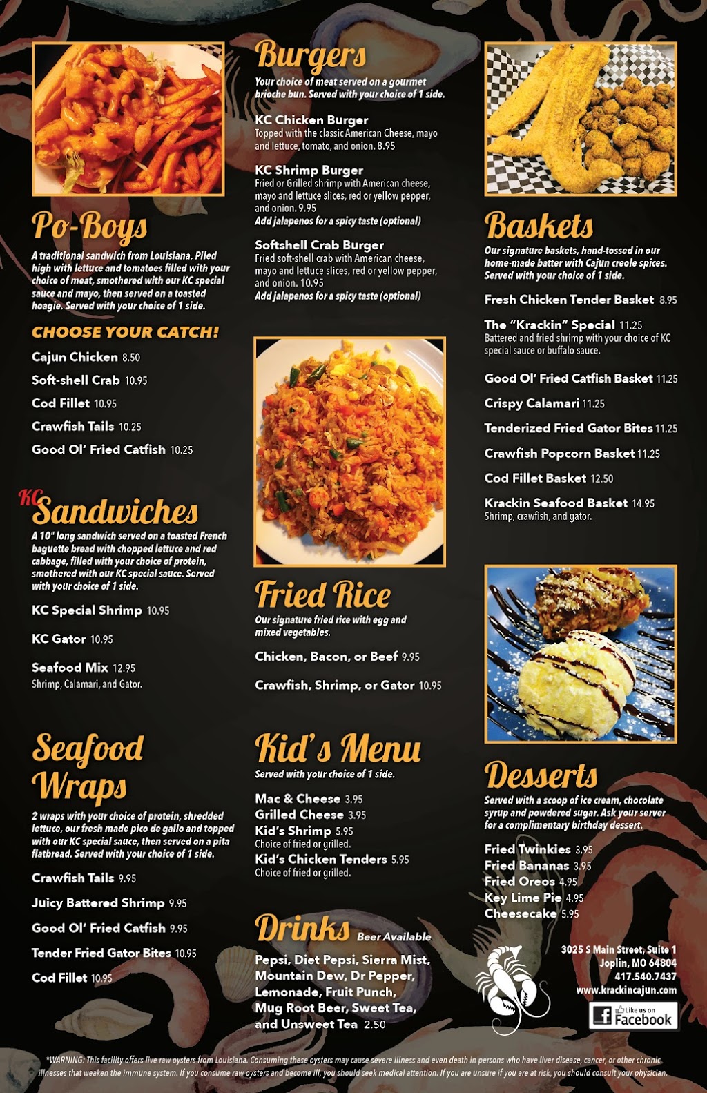 Krackin Cajun Seafood House | restaurant | 3025 S Main St Ste 1, Joplin, MO 64804, USA | 4175407437 OR +1 417-540-7437