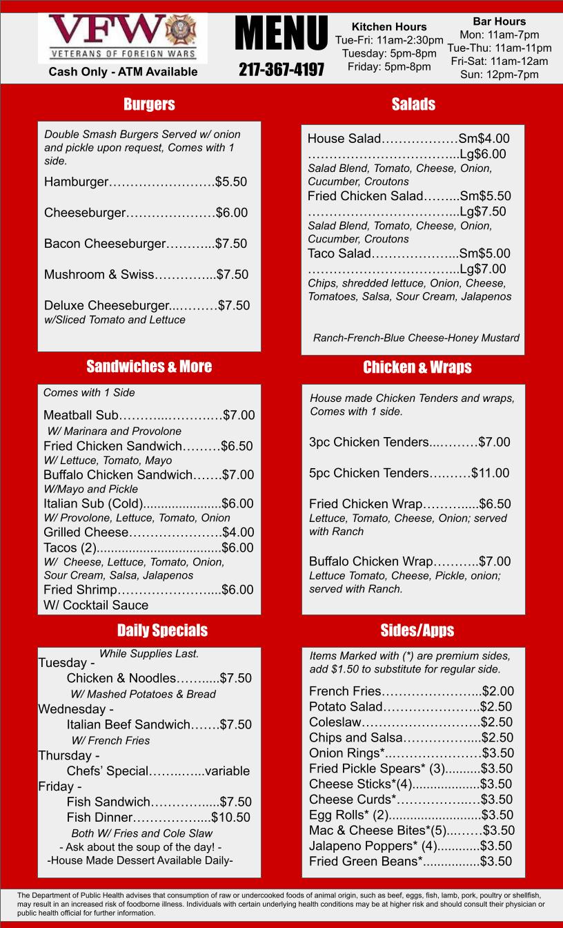 Veterans of Foreign Wars | restaurant | 1303 E Main St, Urbana, IL 61802, USA | 2173674197 OR +1 217-367-4197