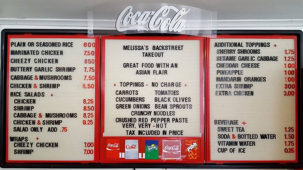 Melissas Backstreet Takeout | meal takeaway | 605 Mill St, Sylva, NC 28779, USA | 8285869131 OR +1 828-586-9131
