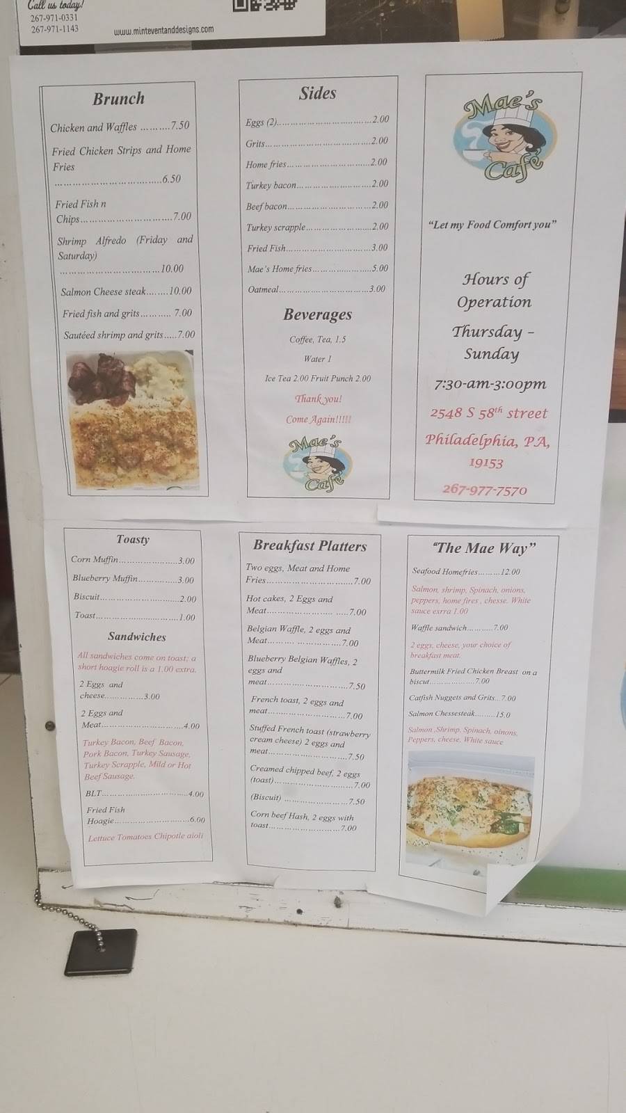 Maes Cafe | cafe | 2548 S 58th St, Philadelphia, PA 19143, USA | 2679777570 OR +1 267-977-7570