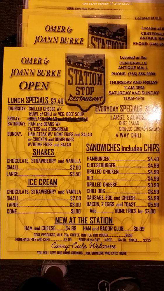 Station Stop Restaurant | restaurant | 200 Union St, Centerville, IN 47330, USA | 7658552489 OR +1 765-855-2489