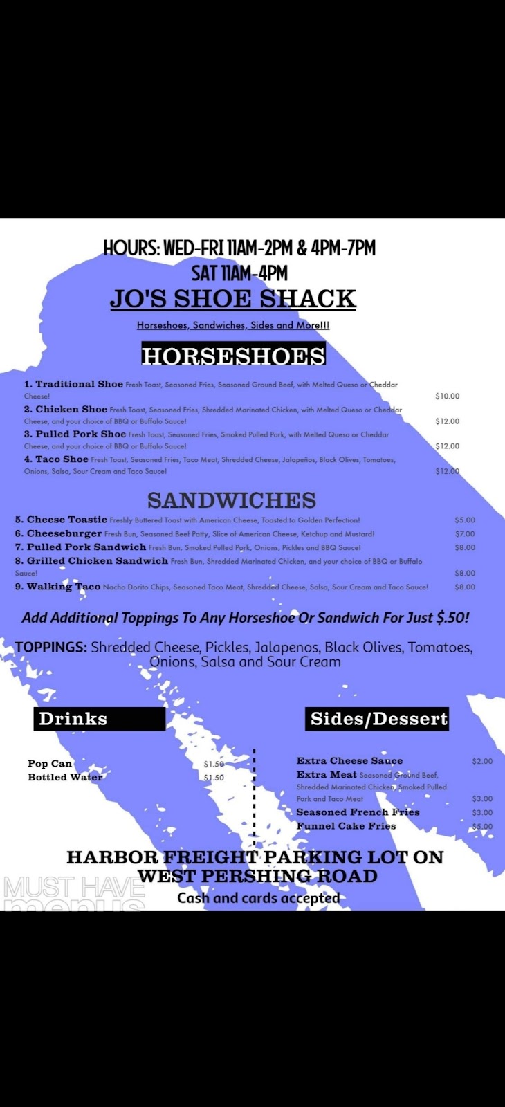 Jos Shoe Shack | restaurant | Harbor Freight Parking Lot, Pershing Ct, Decatur, IL 62526, USA | 2178551127 OR +1 217-855-1127