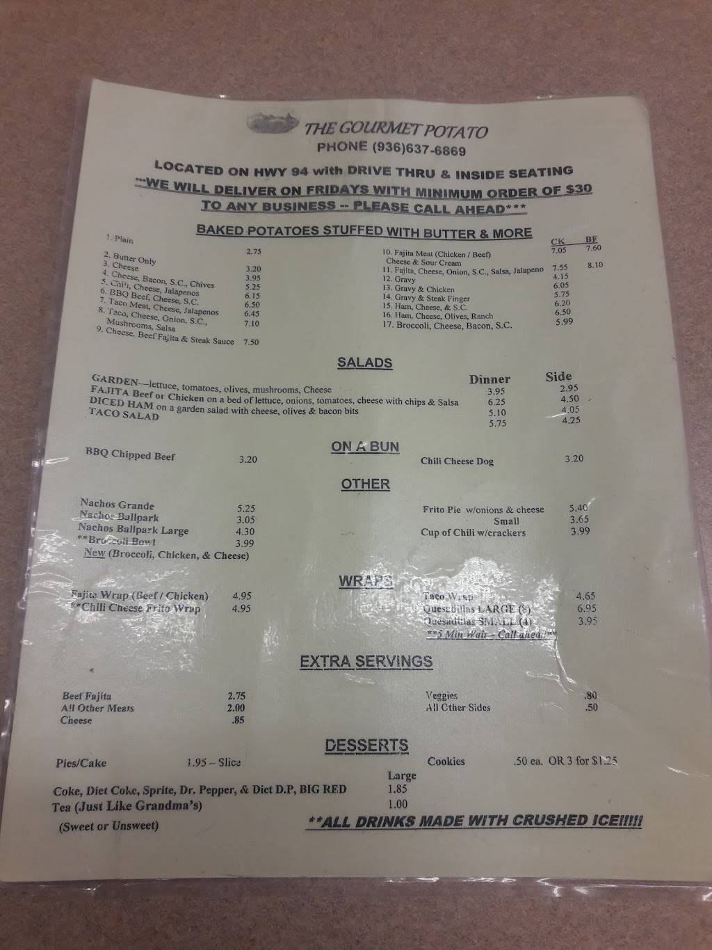 Gourmet Potato | restaurant | 2702B Ted Trout Dr, Lufkin, TX 75904, USA | 9362555496 OR +1 936-255-5496