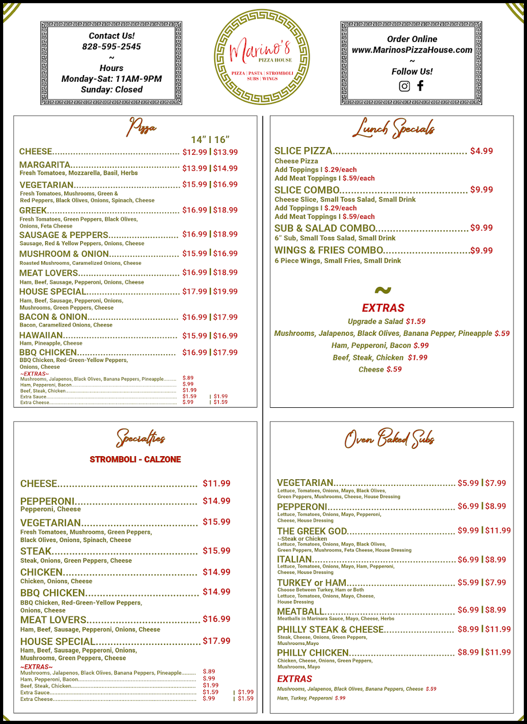 Marinos Pizza House | restaurant | 228 Kanuga Rd, Hendersonville, NC 28739, USA | 8285952545 OR +1 828-595-2545