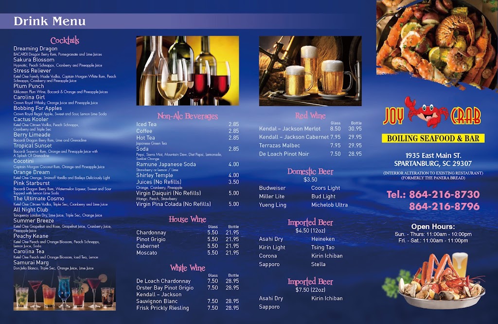 Joy Crab Boiling Seafood & Bar | restaurant | 1935 E Main St, Spartanburg, SC 29307, USA | 8642168730 OR +1 864-216-8730