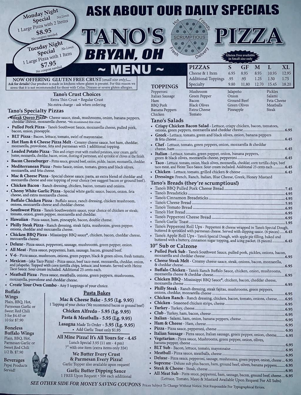 Tanos Pizza Bryan Ohio | restaurant | 1386, 216 S Union St, Bryan, OH 43506, USA | 4196300112 OR +1 419-630-0112