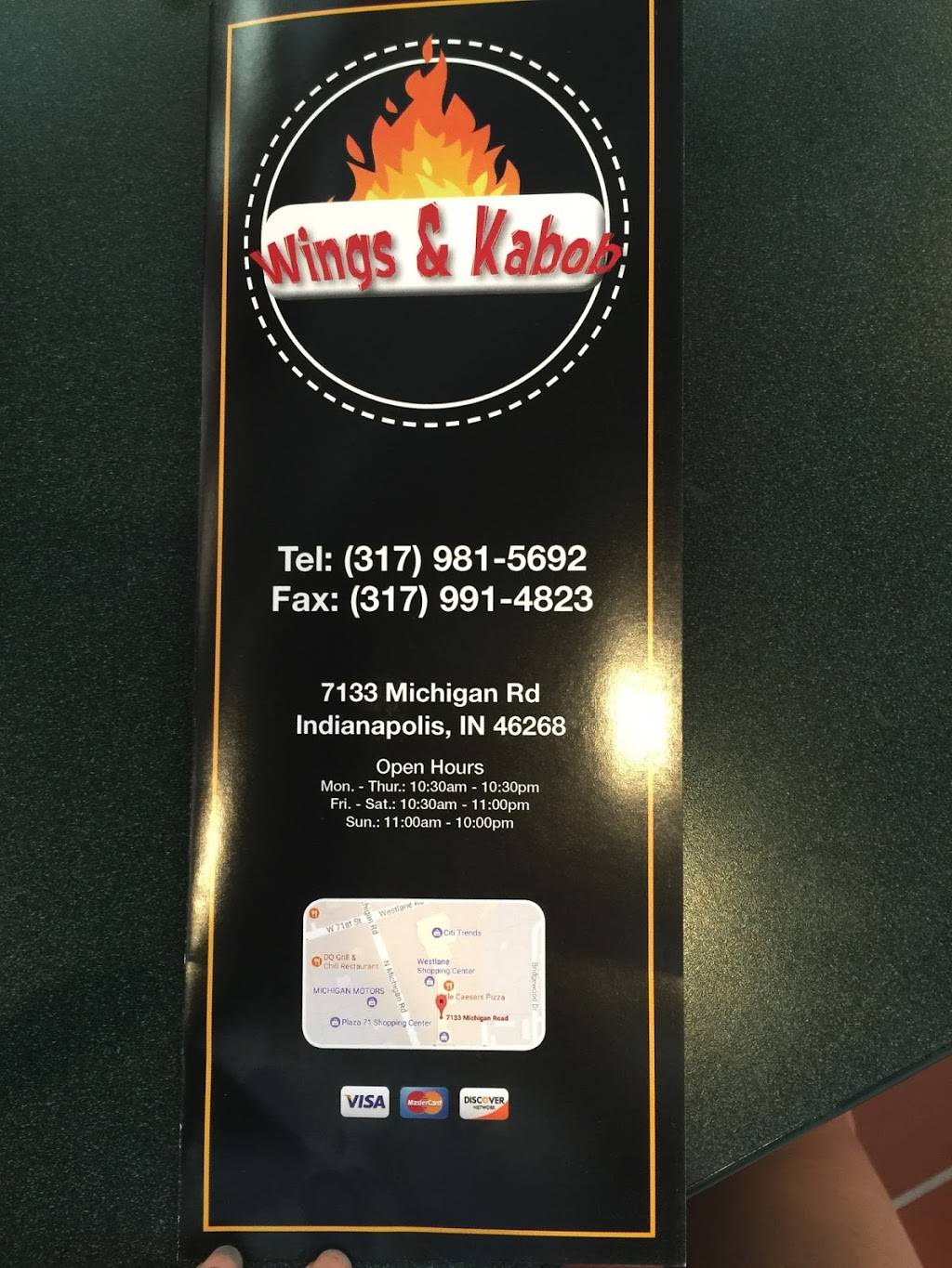 Wings & Kabob | restaurant | 7133 Michigan Rd, Indianapolis, IN 46268, USA | 3179815692 OR +1 317-981-5692