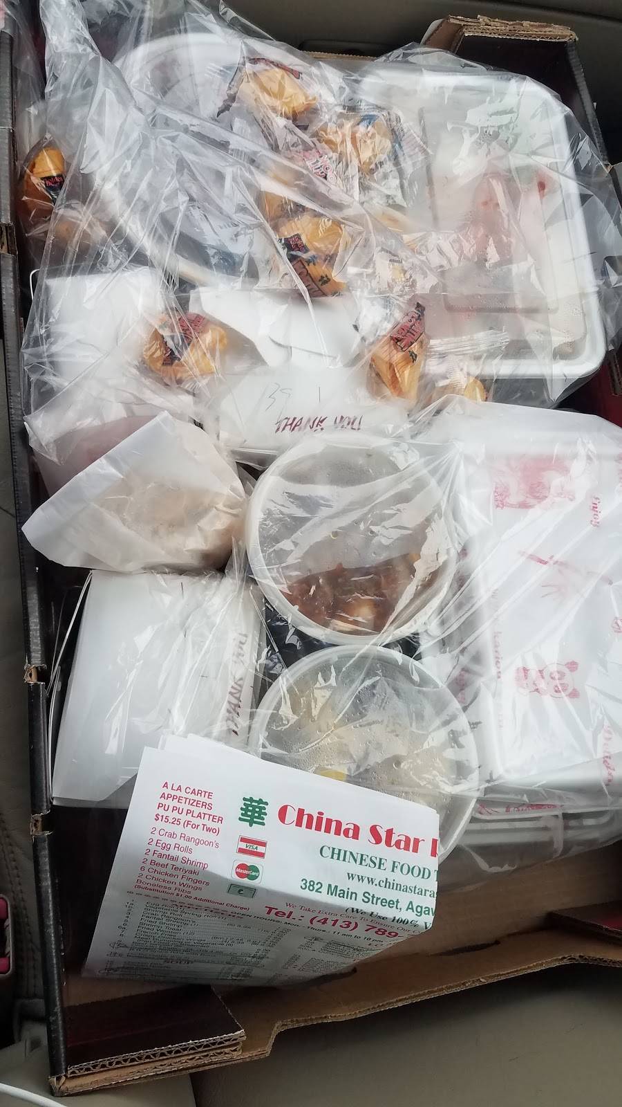 China Star Restaurant | meal takeaway | 382 Main St, Agawam, MA 01001, USA | 4137897170 OR +1 413-789-7170