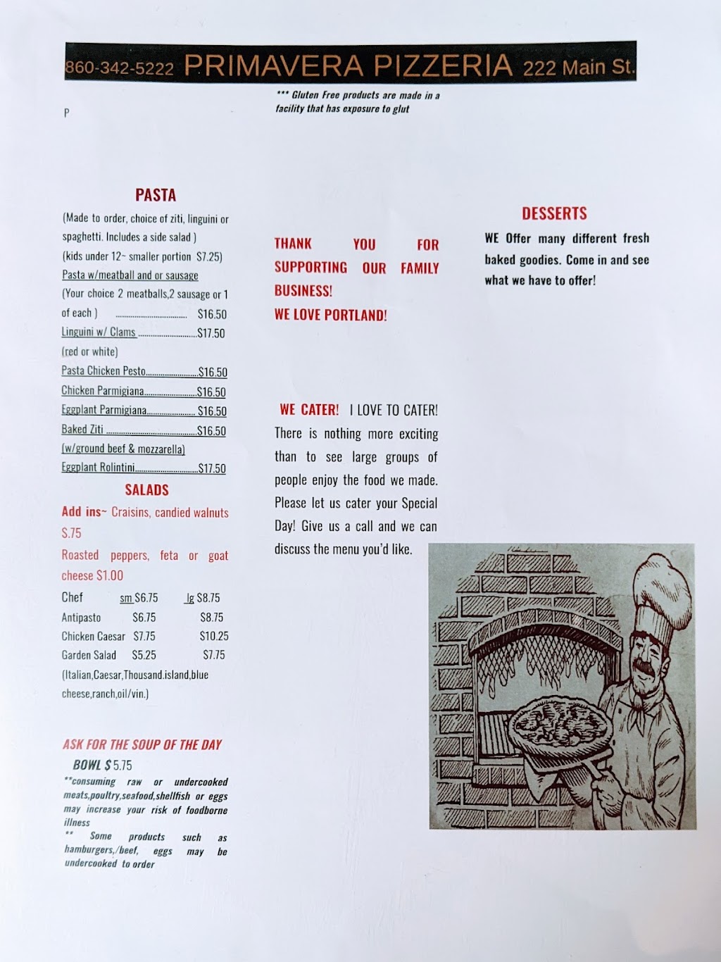 Primavera Pizzeria | restaurant | 222 Main St, Portland, CT 06480, USA | 8603425222 OR +1 860-342-5222