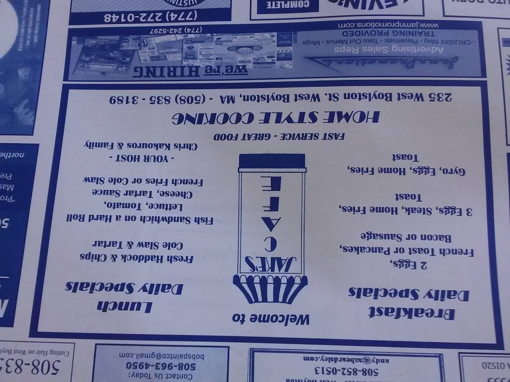 Jakes Cafe | restaurant | 235 W Boylston St h, West Boylston, MA 01583, USA | 5088353189 OR +1 508-835-3189