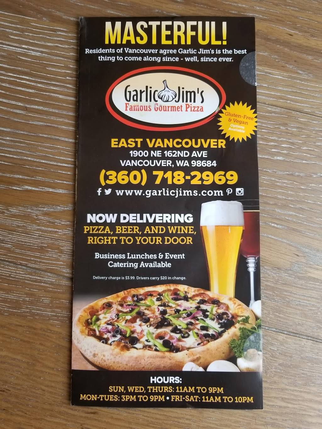 Garlic Jims Famous Gourmet Pizza | meal delivery | 1900 NE 162nd Ave, Vancouver, WA 98684, USA | 3607182969 OR +1 360-718-2969