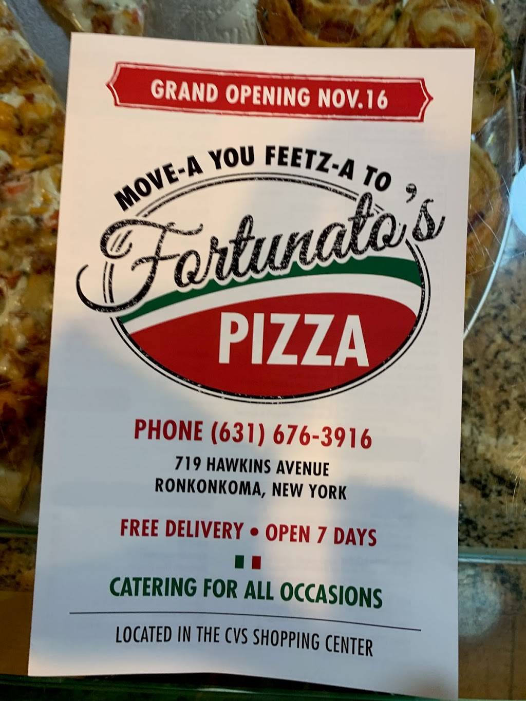 Fortunatos Pizzeria | restaurant | 719 Hawkins Ave, Ronkonkoma, NY 11779, USA | 6316763916 OR +1 631-676-3916