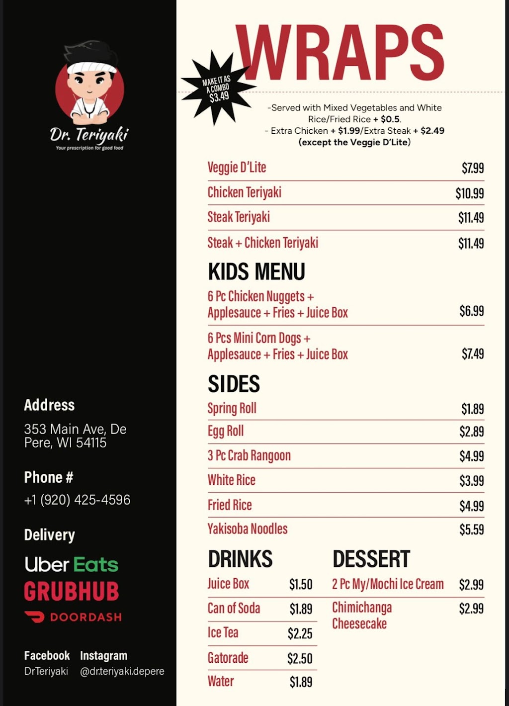Dr.Teriyaki | restaurant | 353 Main Ave, De Pere, WI 54115, USA | 9204254596 OR +1 920-425-4596