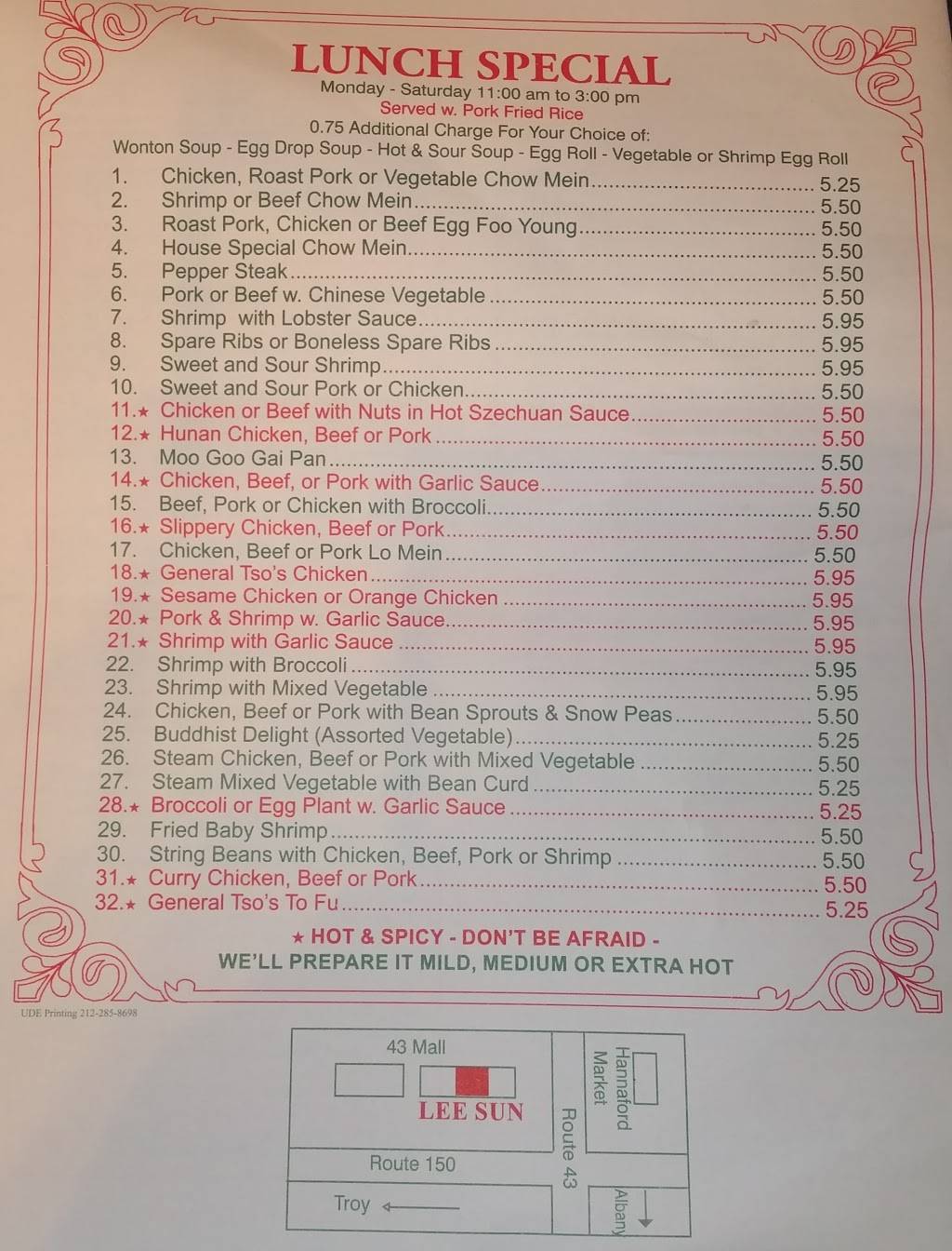 Lee Sun Chinese Restaurant | restaurant | 43 Mall St, West Sand Lake, NY 12196, USA | 5186748126 OR +1 518-674-8126