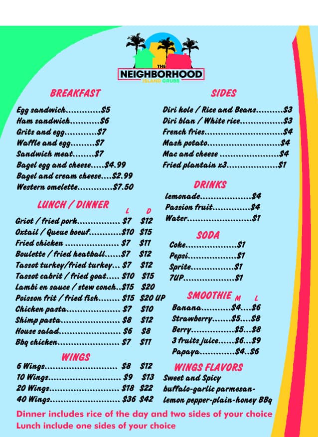 The Neighborhood Islands Grubb | restaurant | 6825 NW 7th Ave, Miami, FL 33150, USA | 7866152668 OR +1 786-615-2668