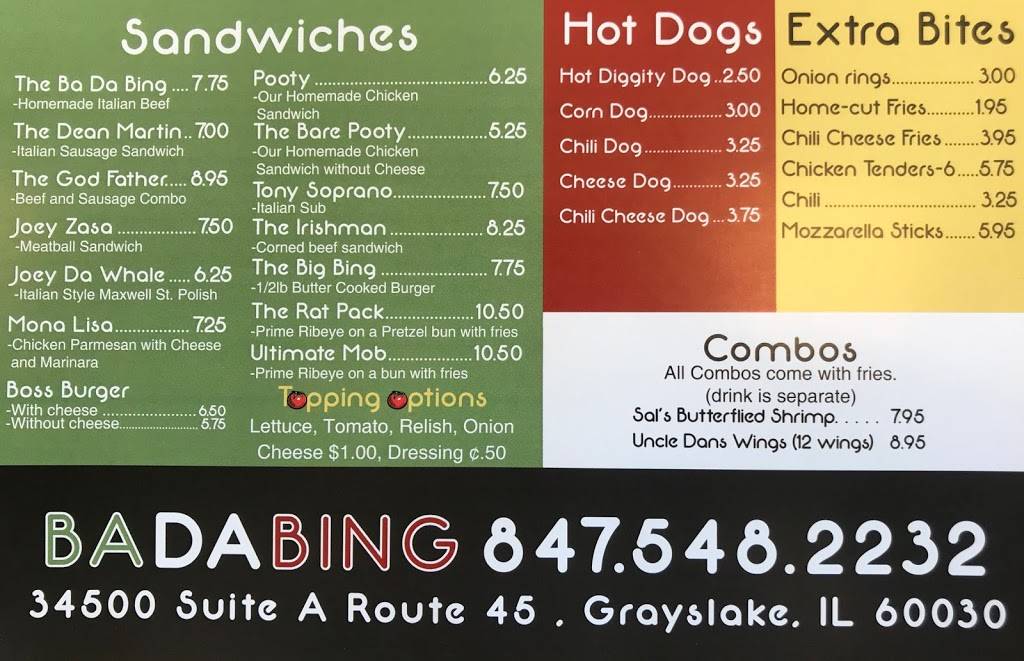 BaDa Bing Beef Co. | restaurant | 34500 North, US-45, Third Lake, IL 60030, United States | 8475482232 OR +1 847-548-2232