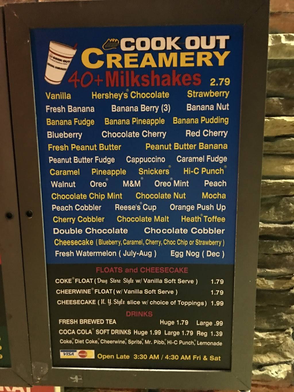 Cook Out | restaurant | 711 S Memorial Dr, Greenville, NC 27834, USA | 2525515895 OR +1 252-551-5895