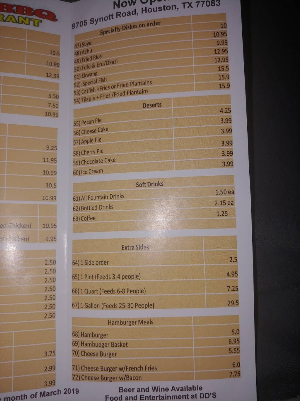 DDS Bbq Restaurant | restaurant | 9705 Synott Rd, Houston, TX 77083, USA | 2817417034 OR +1 281-741-7034