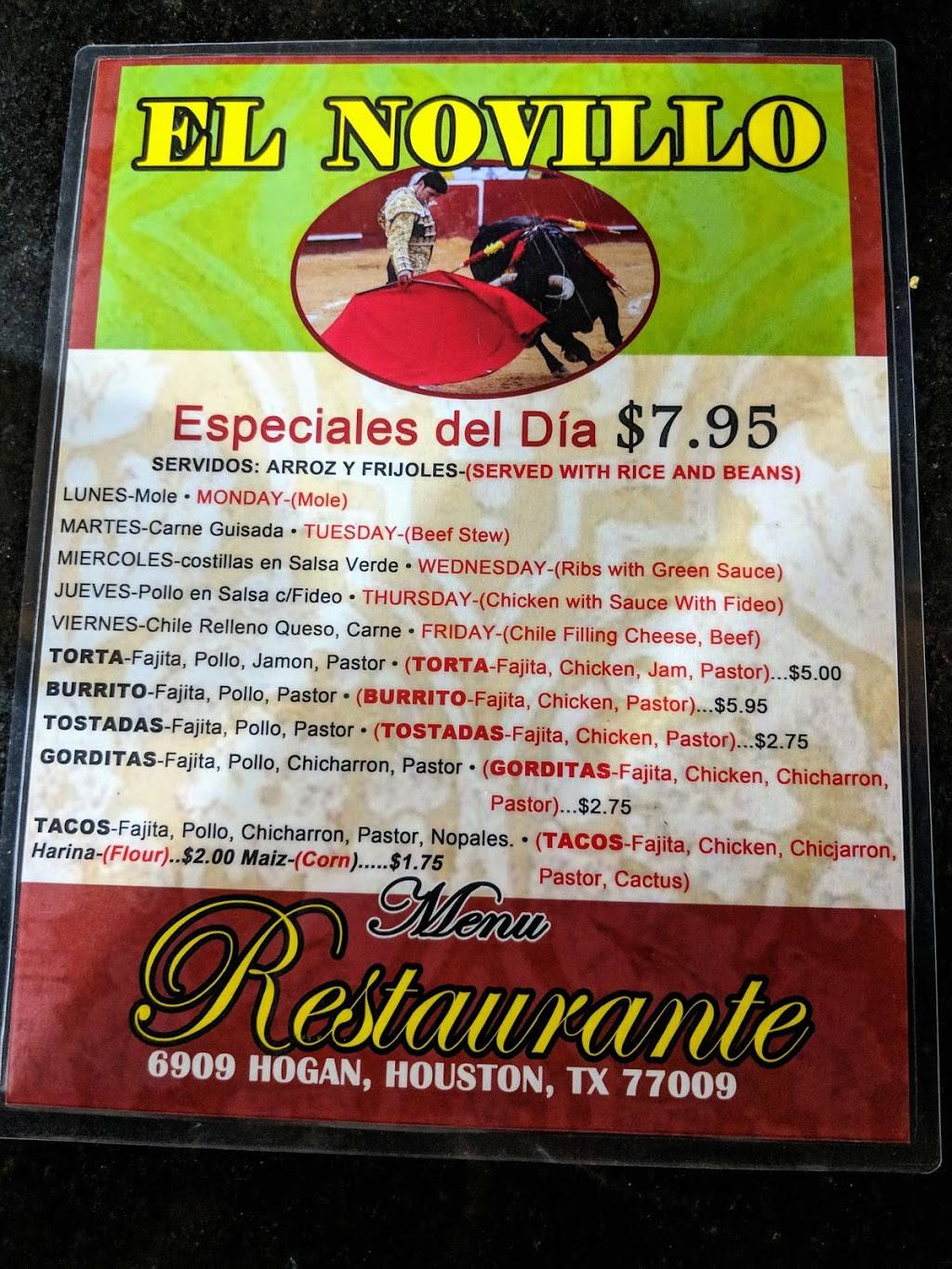 Taqueria El Novillo | restaurant | 609 Hogan St, Houston, TX 77009, USA | 8329834198 OR +1 832-983-4198