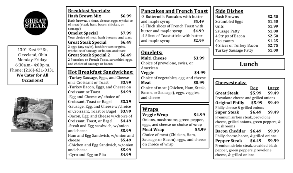 Great Steak | restaurant | 1301 E 9th St Suite G-200, Cleveland, OH 44114, USA | 2166210131 OR +1 216-621-0131