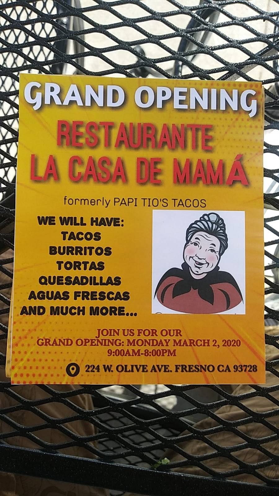 La Casa de Mama | restaurant | 224 W Olive Ave, Fresno, CA 93728, USA | 3133043656 OR +1 313-304-3656