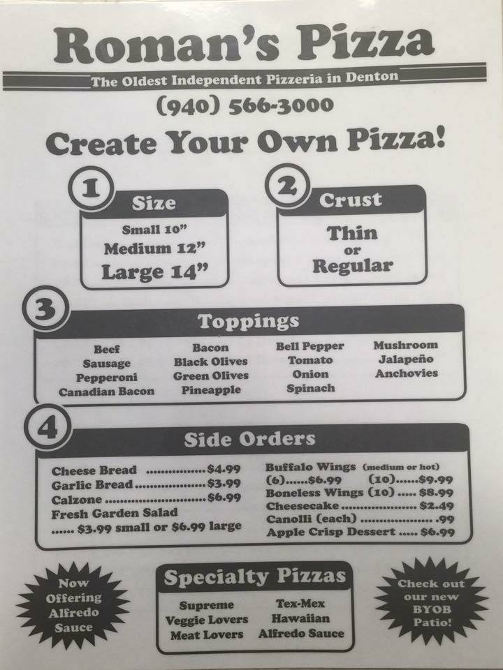Romans Pizza | restaurant | 3001 N Elm St #200, Denton, TX 76207, USA | 9405663000 OR +1 940-566-3000