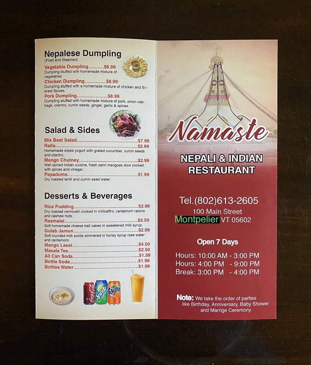 Namaste indian- Nepali kitchen | restaurant | 100 Main St, Montpelier, VT 05602, USA | 8026133605 OR +1 802-613-3605