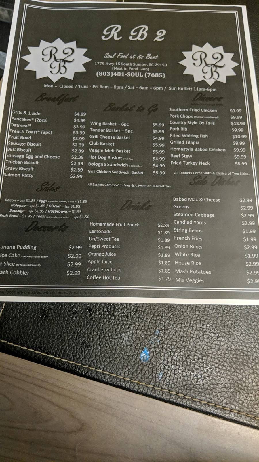 RB2 Soul Food Restaurant | restaurant | 1779 US-15, Sumter, SC 29150, USA | 8034817685 OR +1 803-481-7685