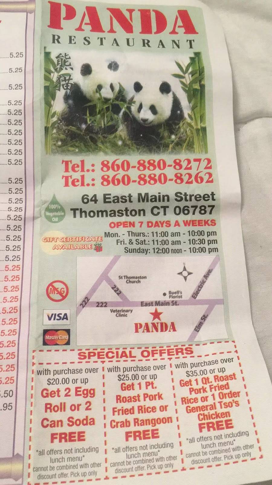 PANDA Chinese Restaurant | restaurant | 64 E Main St, Thomaston, CT 06787, USA | 8608808272 OR +1 860-880-8272