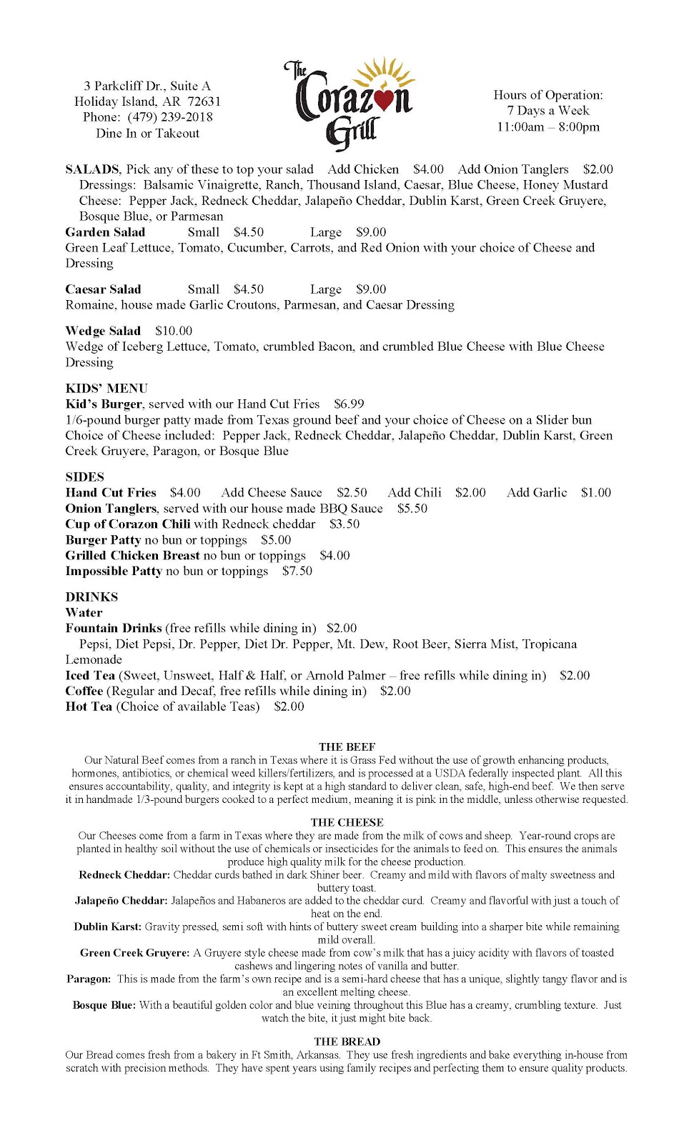 The Corazon Grill | restaurant | 3 Parkcliff Dr Suite A, Holiday Island, AR 72631, USA | 4792392018 OR +1 479-239-2018