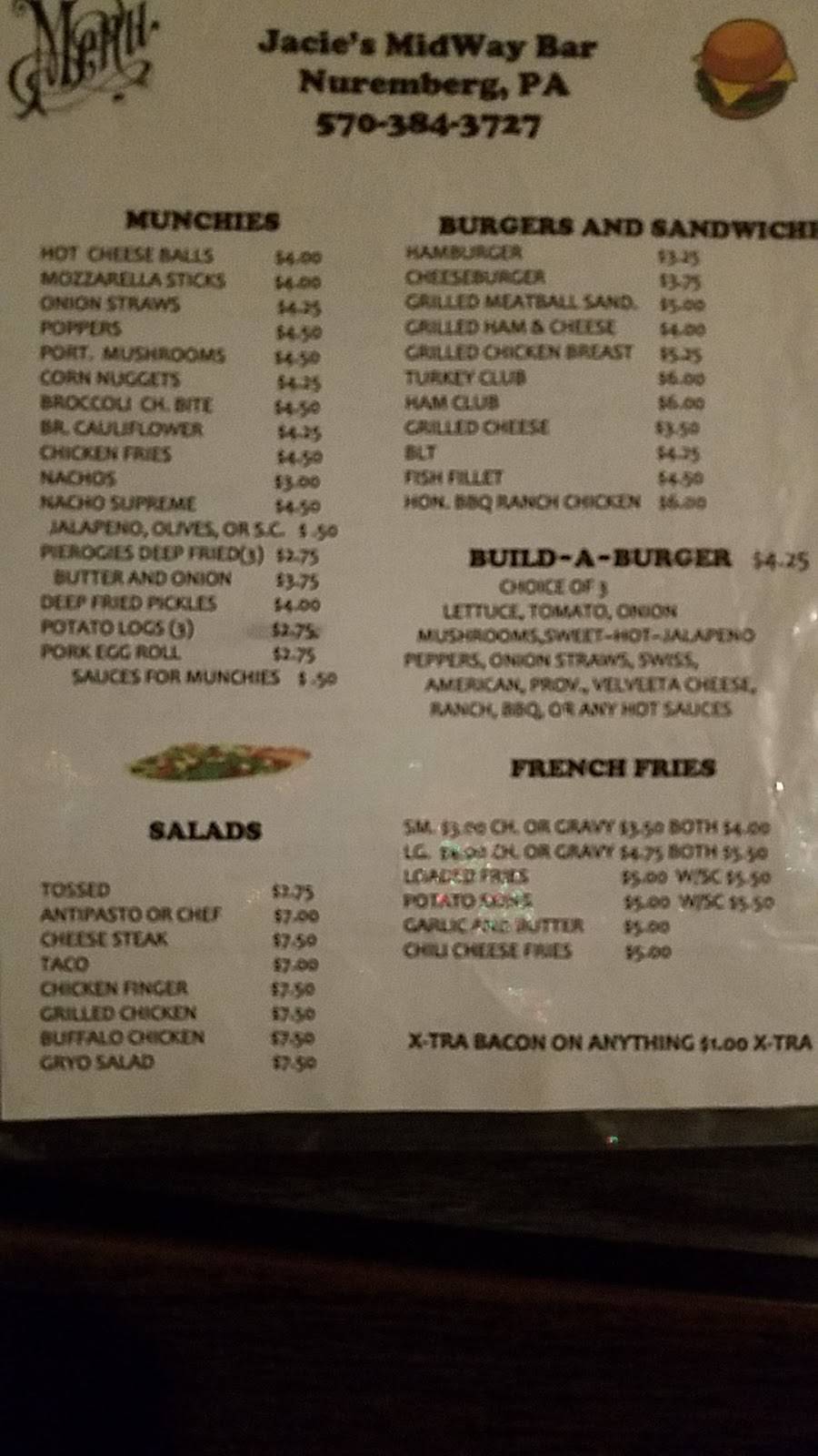 Jacies Midway Bar | restaurant | 319 Hazle St, Nuremberg, PA 18241, USA | 5703843727 OR +1 570-384-3727