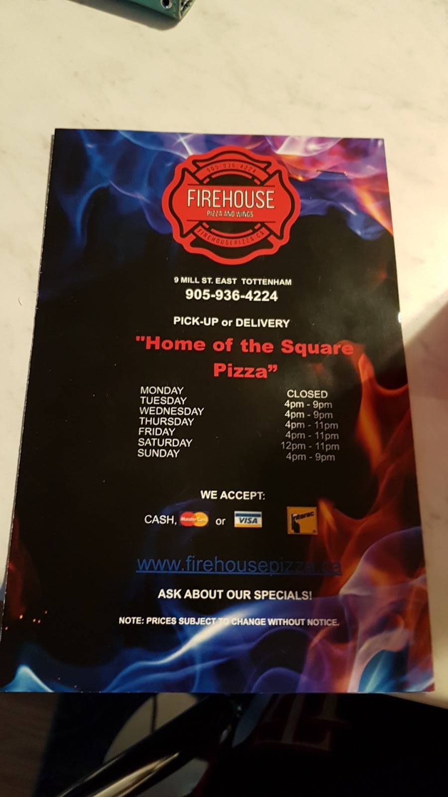 FIREHOUSE PIZZA INC. | restaurant | 9 Mill St E, Tottenham, ON L0G 1W0, Canada | 9059364224 OR +1 905-936-4224