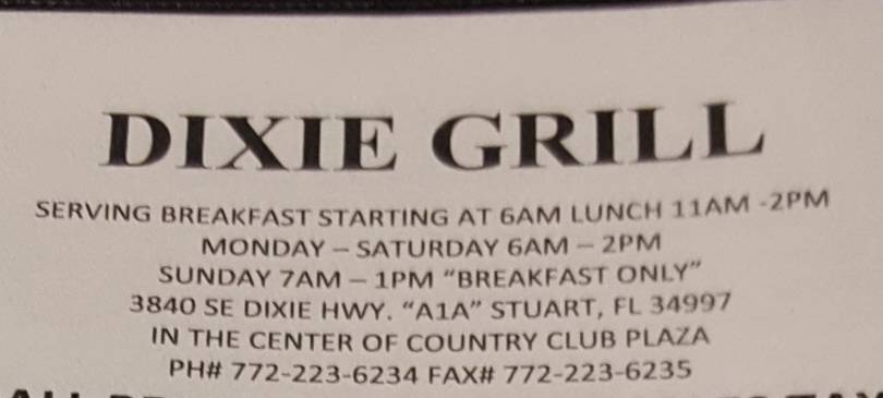 Dixie Grill | restaurant | 3840 SE Dixie Hwy, Stuart, FL 34997, USA | 7722236234 OR +1 772-223-6234