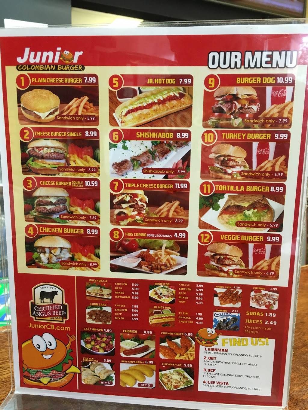 Junior Colombian Burger - South Kirkman Road | restaurant | 5389 S Kirkman Rd, Orlando, FL 32819, USA | 4073553506 OR +1 407-355-3506