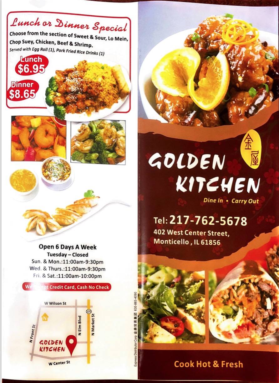Golden Kitchen | restaurant | 402 W Center St, Monticello, IL 61856, USA | 2177625678 OR +1 217-762-5678