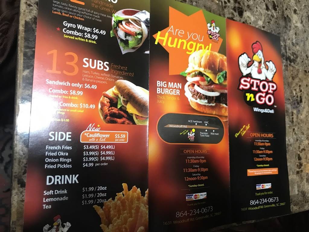 Stop N Go Wings & Deli | restaurant | 1631 Woodruff Rd, Greenville, SC 29607, USA | 8642340673 OR +1 864-234-0673