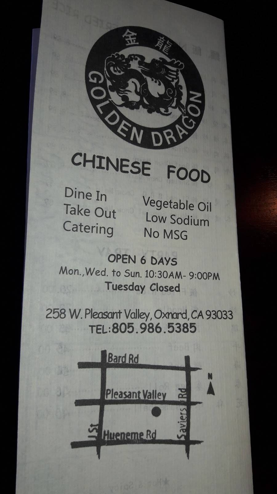 Golden Dragon Chinese Restaurant | restaurant | 258 W Pleasant Valley Rd, Oxnard, CA 93033, USA | 8059865385 OR +1 805-986-5385