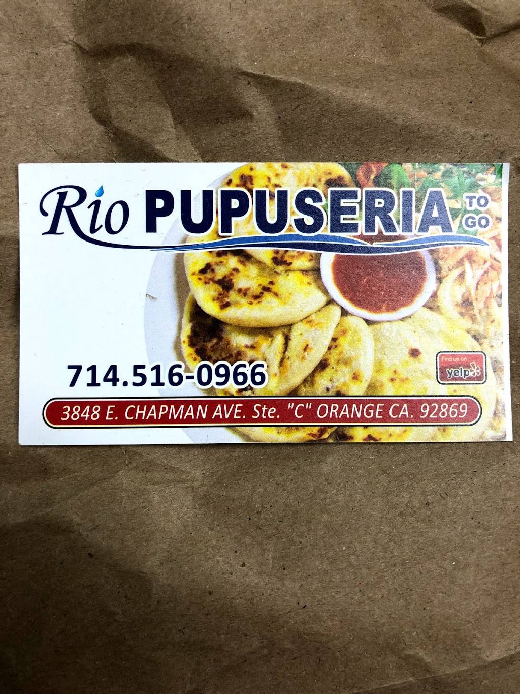 Rio Pupuseria | restaurant | 3848 E Chapman Ave suit C, Orange, CA 92869, USA | 7145160966 OR +1 714-516-0966