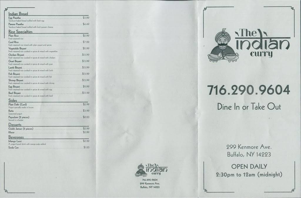 The Indian Curry | restaurant | 299 Kenmore Ave, Buffalo, NY 14223, USA | 7162909604 OR +1 716-290-9604