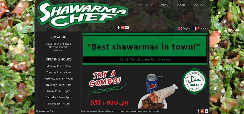 Shawarma Chef | restaurant | 2012 Tenth Line Rd, Orléans, ON K4A 3W3, Canada | 6138344700 OR +1 613-834-4700