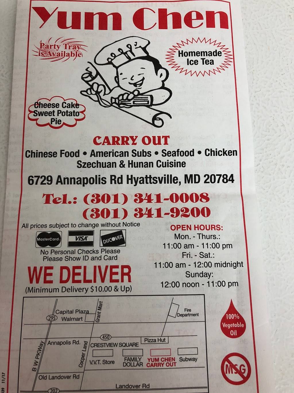 Yum Chen | restaurant | Hyattsville, MD 20784, USA | 3013410008 OR +1 301-341-0008