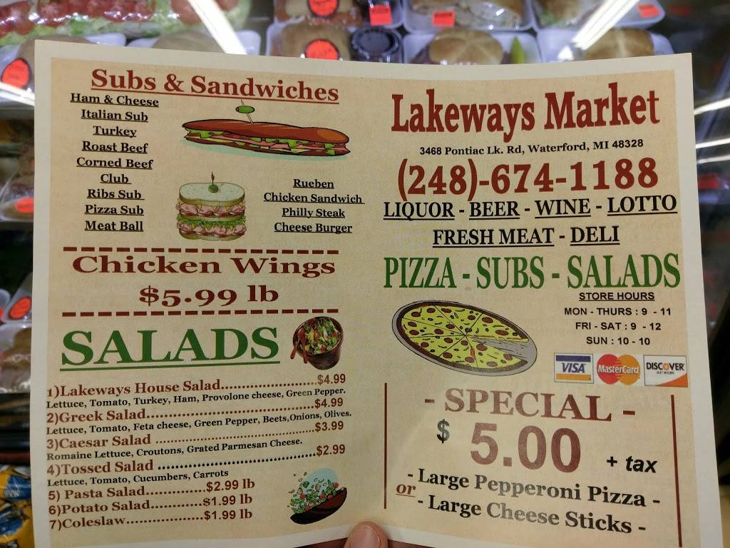 Lakeways Market | meal takeaway | 3468 Pontiac Lake Rd, Waterford Twp, MI 48328, USA | 2486741188 OR +1 248-674-1188